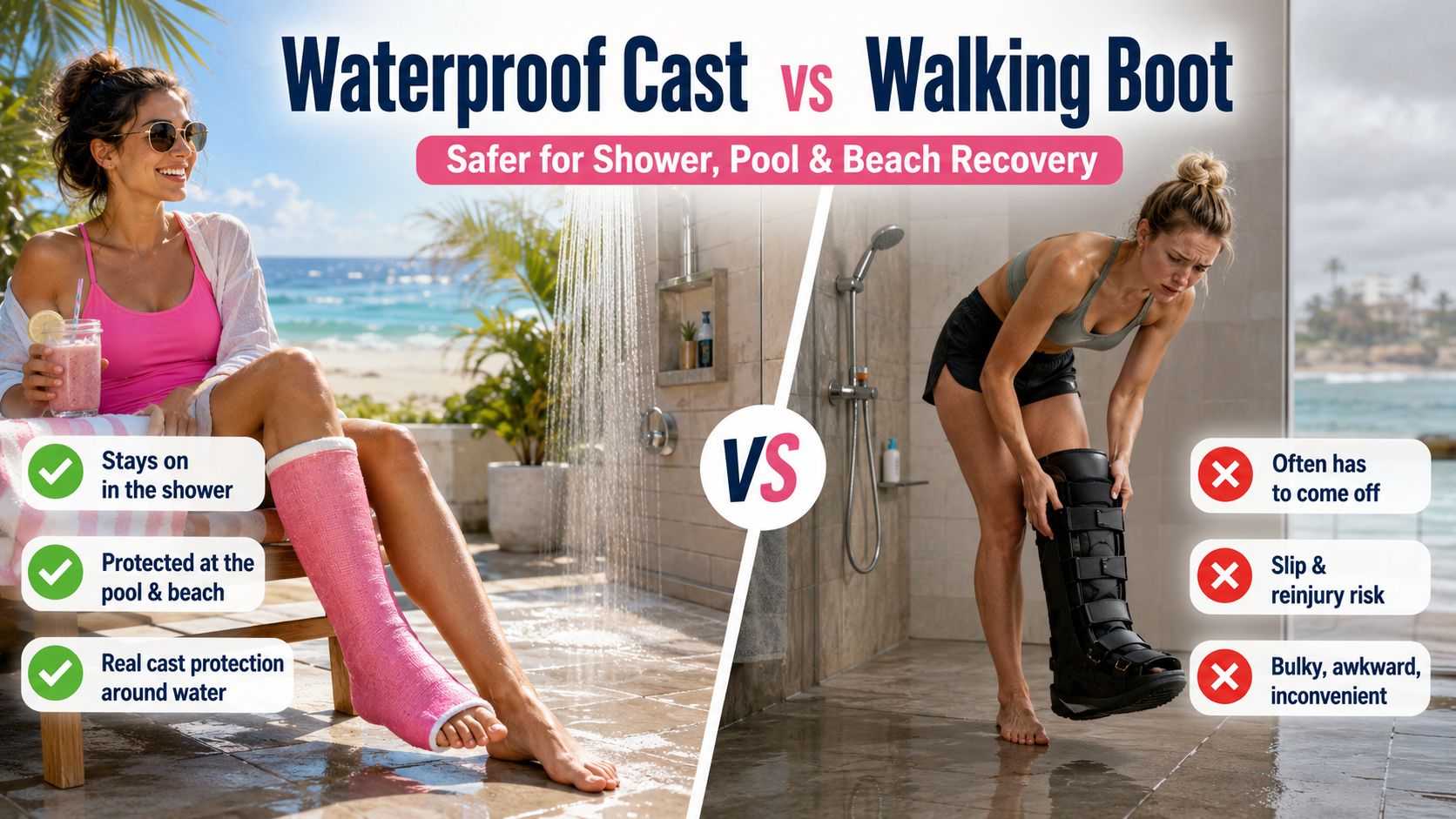 Waterproof Cast vs Walking Cast Boot: Safer for Shower, Pool, and Beach Recovery