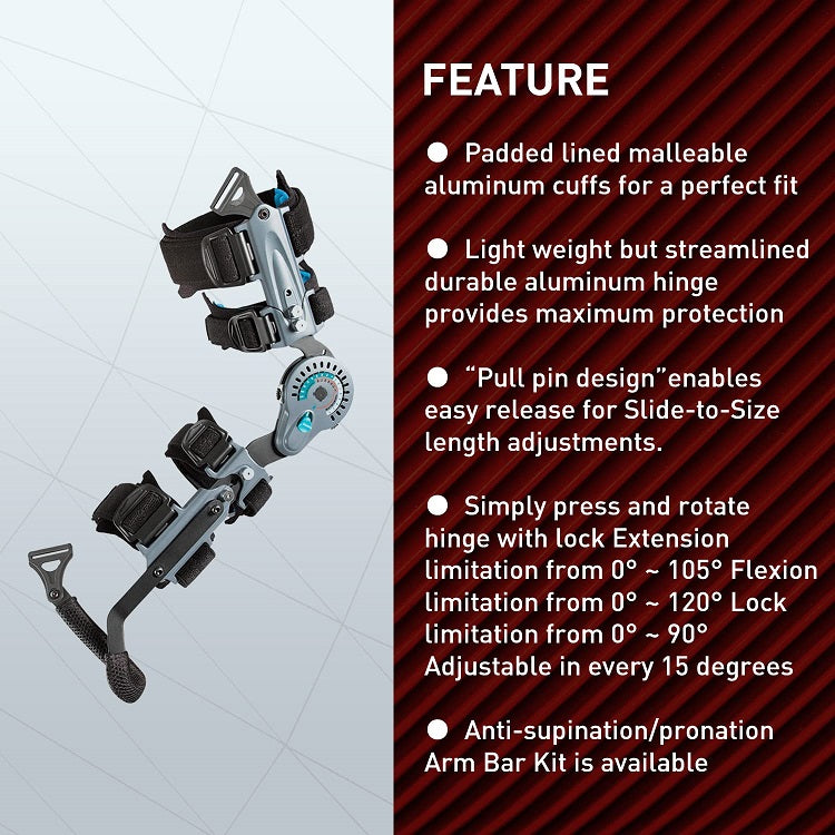 Elbow ROM Hinged Brace Extension Post-Op Range of Motion w/ Hand Grip and Sling | eLife - OrthoTape.com