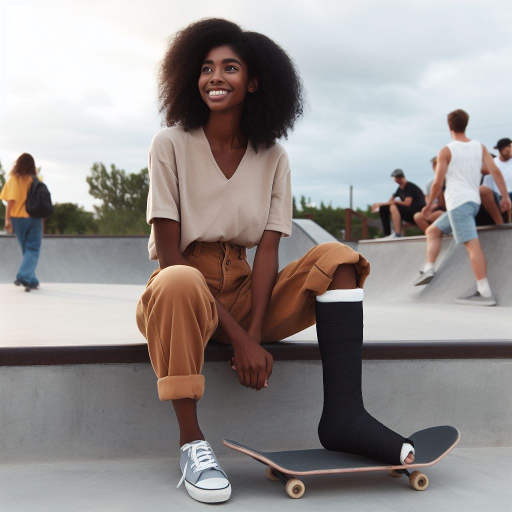 Woman with a Short LEG Fiberglass Cast on her leg
