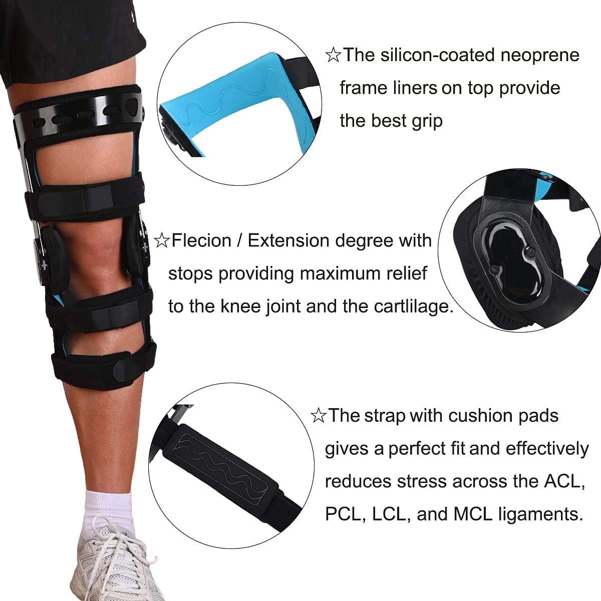 Adjustable Hinged ROM Functional Knee Brace for ACL/MCL/PCL/Meniscus