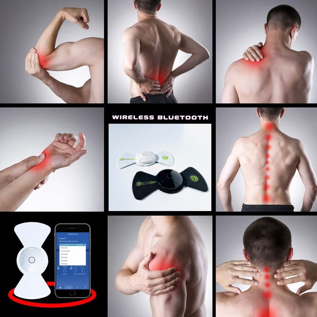 Wireless TENS Unit muscle stimulator Back Pain Relief - OrthoTape Bluetooth w/ App