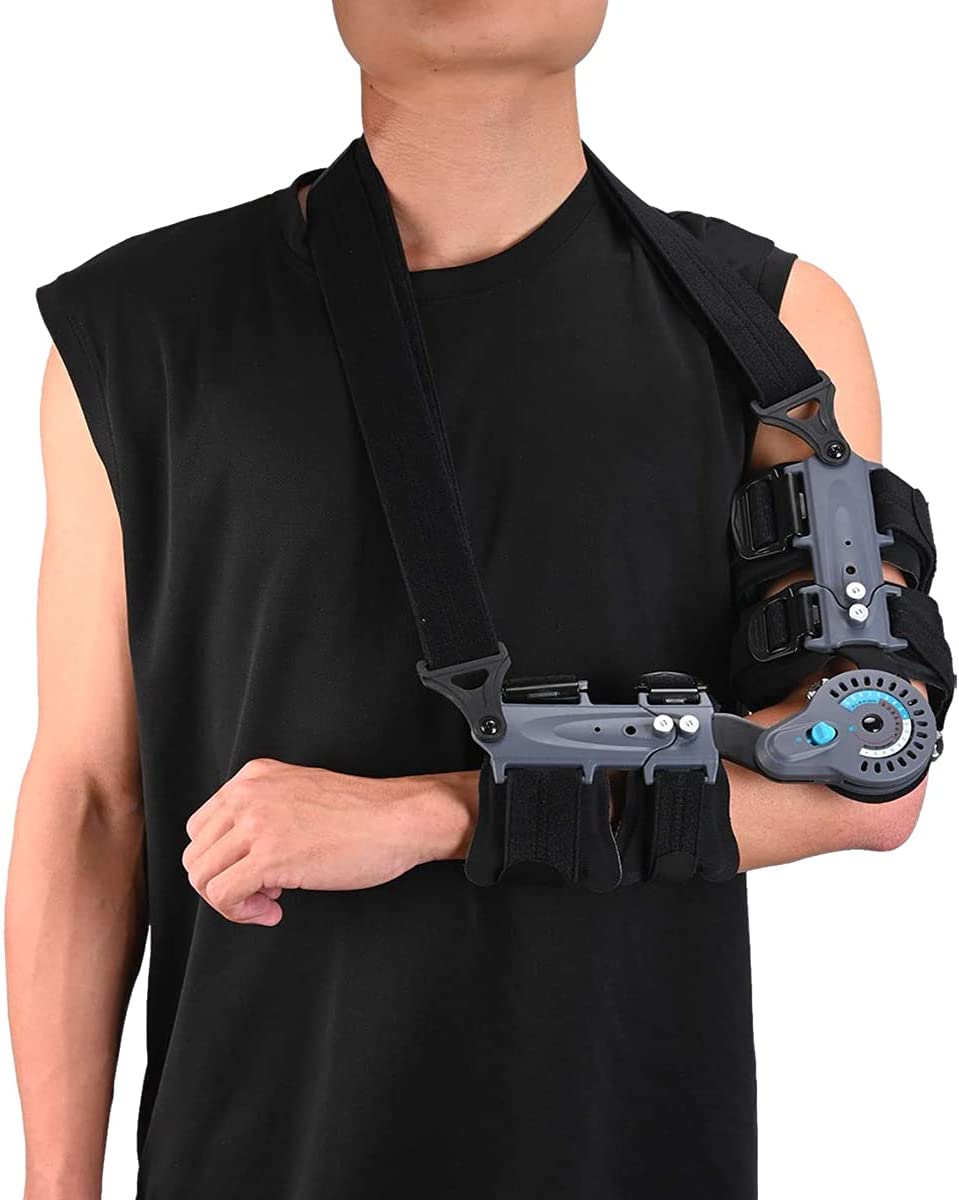 Elbow ROM Hinged Brace Extension Post-Op Range of Motion w/ Hand Grip and Sling | eLife