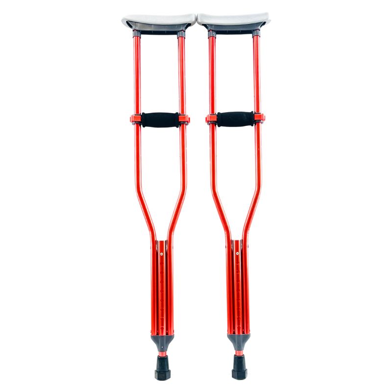 OrthoStix Underarm Aluminum Crutches for Adults and Kids |APPLE RED - 1 PAIR|